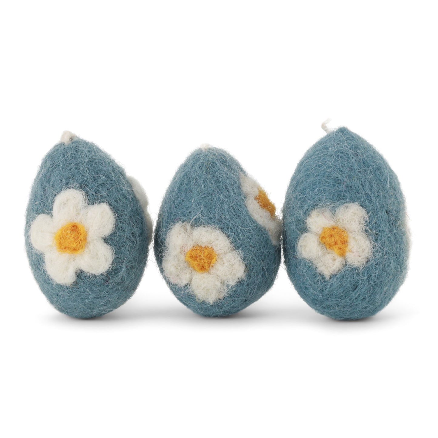 Gry & Sif Ostern Filz Eier klein mit Blumen 3er Set Anhänger - himmelblau