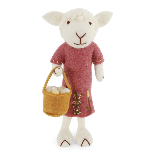 Gry & Sif Ostern Filz Lamm Mädchen gross mit Eierkorb-weiss