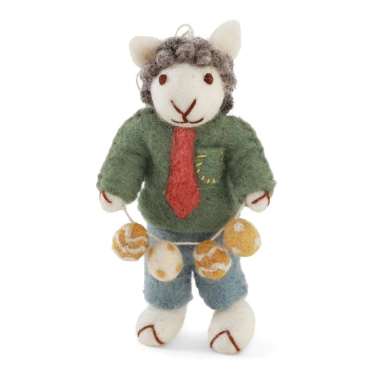 Gry & Sif Ostern Filz Lamm mit Eier Girlande Anhänger - grau